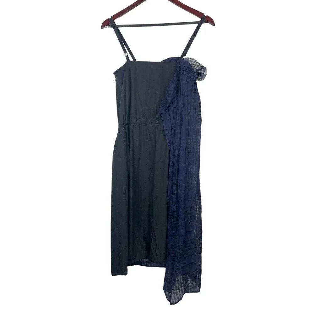 NEW PUBLIC SCHOOL Blue Black Plaid Flannel Mixed Silk Cotton Ema Midi Dress XS - Picture 7 of 10
